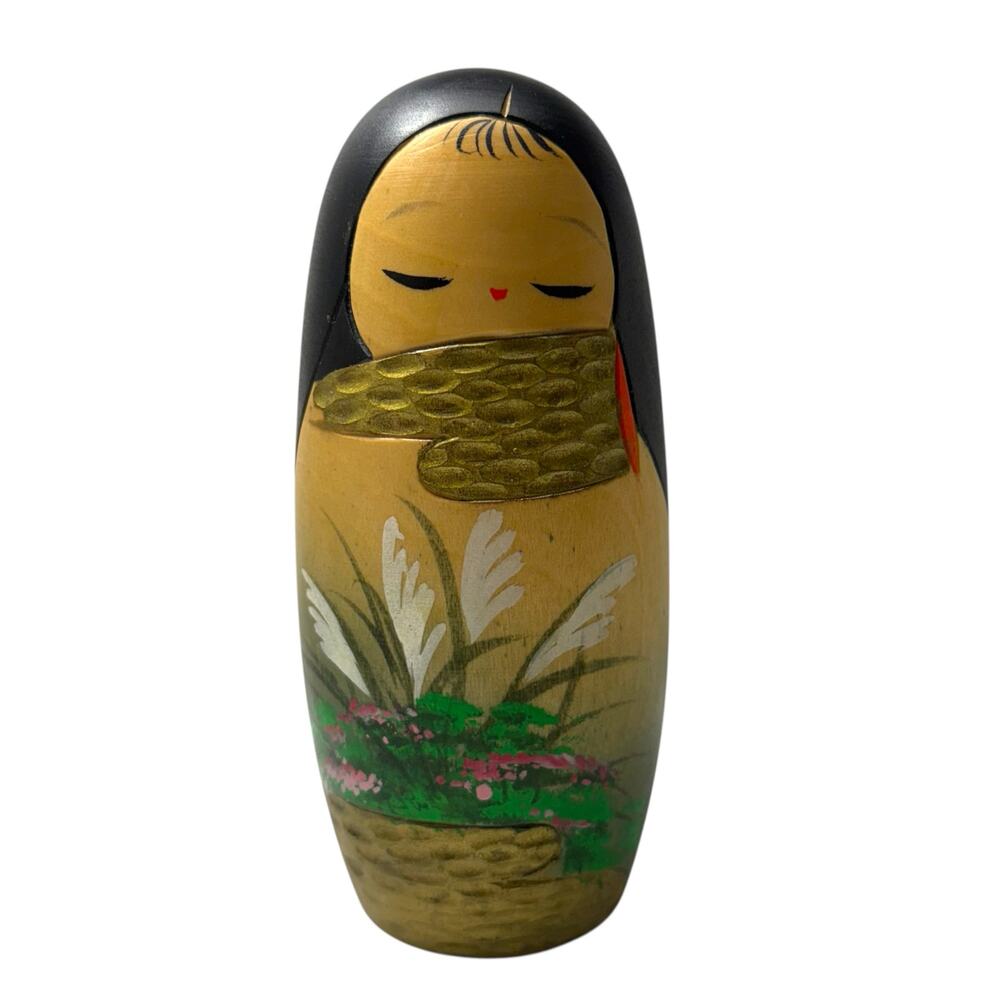 VTG 1960s Sosaku Kokeshi Doll by Tatsuo Sekiguchi Hand-Painted Japanese Folk Art